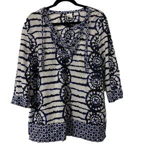 Emma James Tunic Blue Tie Dye Design Attached Necklace  Top‎ Large